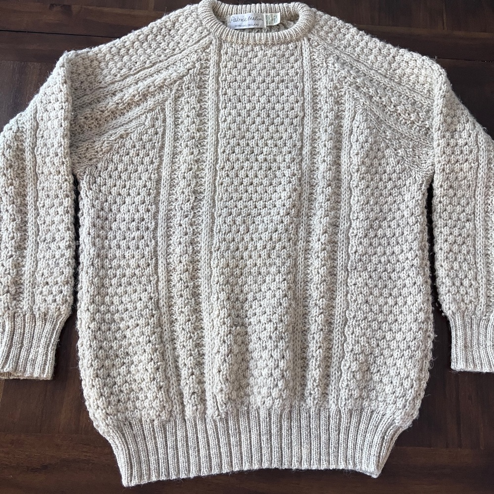 Patrick Malin Fisherman’s Cable Knit 100% Wool Sweater Size Large